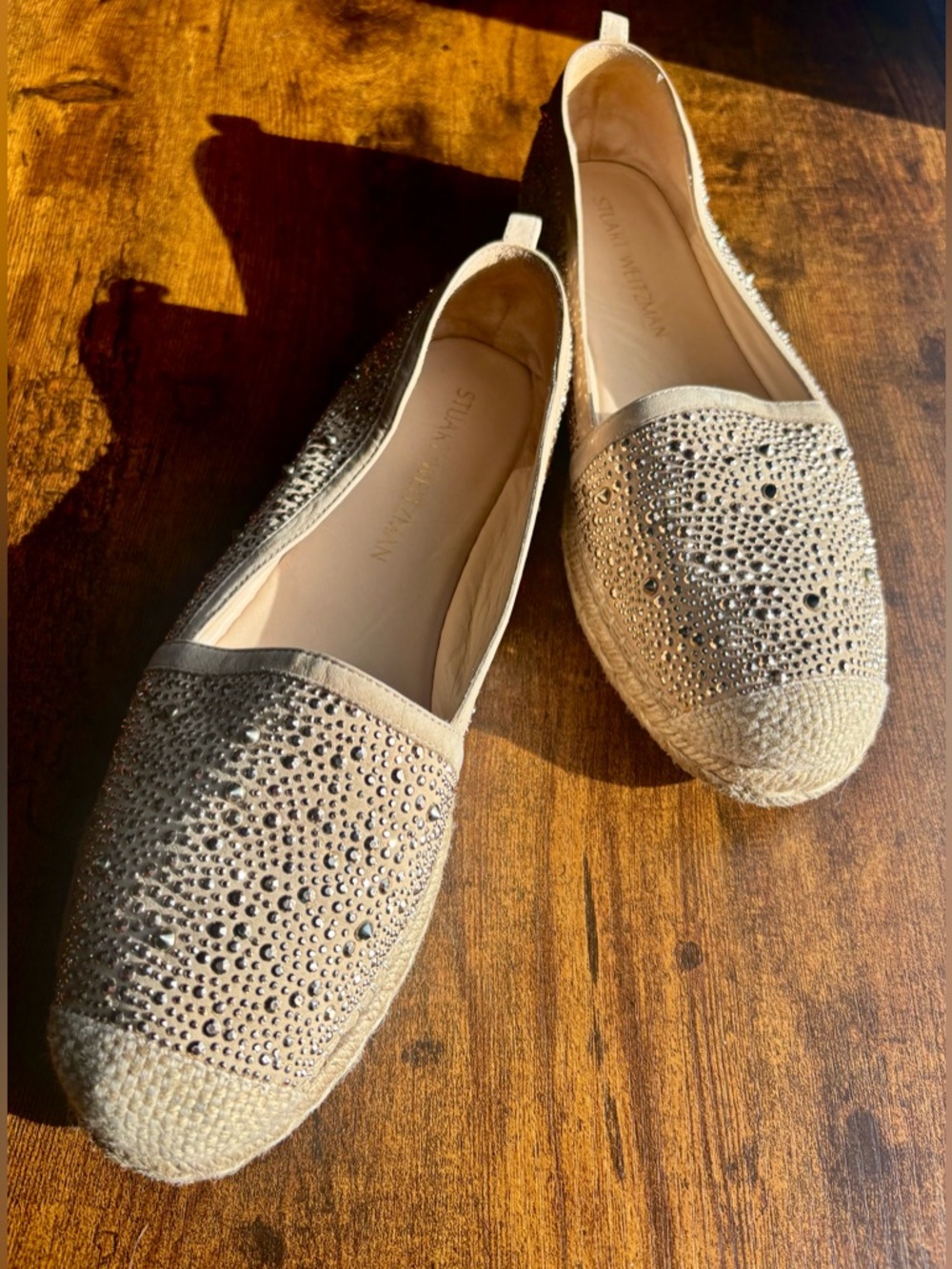 STUART WEITZMAN Nude Gold Rhinestone Espadrille Slip-On - Picture 3 of 10